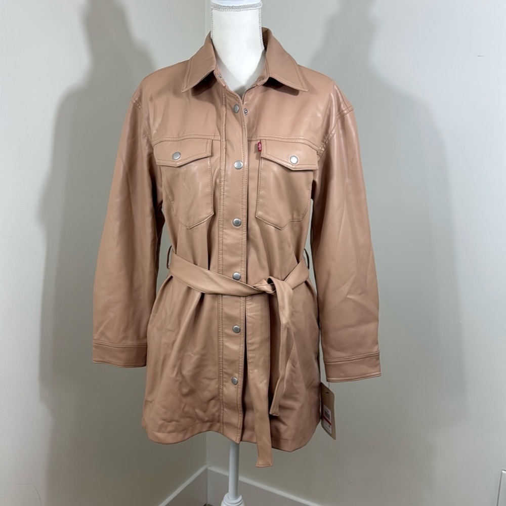 Levi's Women's Faux Leather Belted Shirt | Biscotti | Size Small | NWT w/ Defect